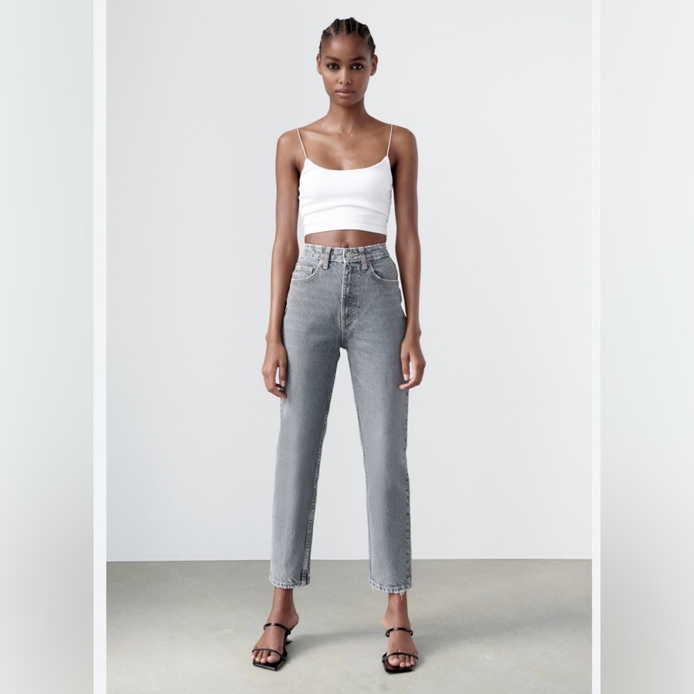 ZARA-HIGH WAIST - MOM Jean- ANKLE LENGTH —EUC-Sz 4-Gray-washed black☀️🖤​